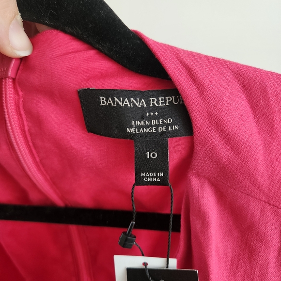 NWT Size 10 Banana Republic Linen Cotton Pink Midi Dress Cutout Back Pockets - Picture 5 of 7